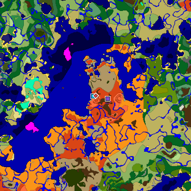Predicted biome map of Java 1.18 seed -8785595559181566211 around estimated spawn