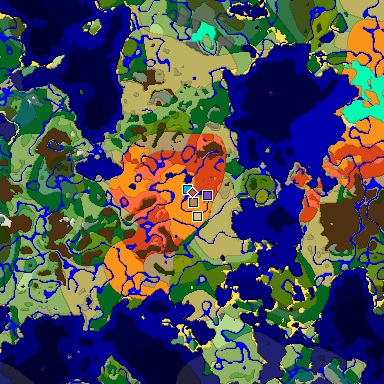 Predicted biome map of Java 1.18 seed -8634894099971892441 around estimated spawn