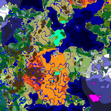 Predicted biome map of Java 1.18 seed -1592500107717162241 around estimated spawn