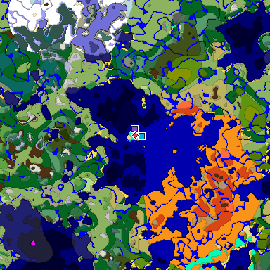 Predicted biome map of Java 1.18 seed 8896460363077945910 around estimated spawn