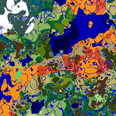 Predicted biome map of Java 1.18 seed -8203460736481836708 around estimated spawn