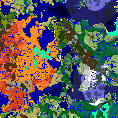 Predicted biome map of Java 1.18 seed 3013634936758879709 around estimated spawn