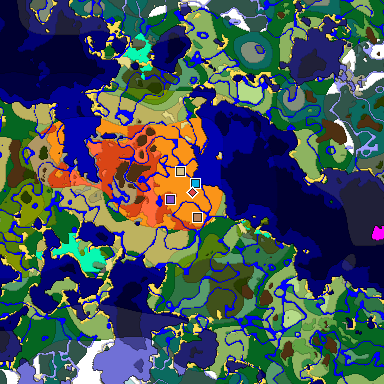 Predicted biome map of Java 1.18 seed 4901831409823492782 around estimated spawn