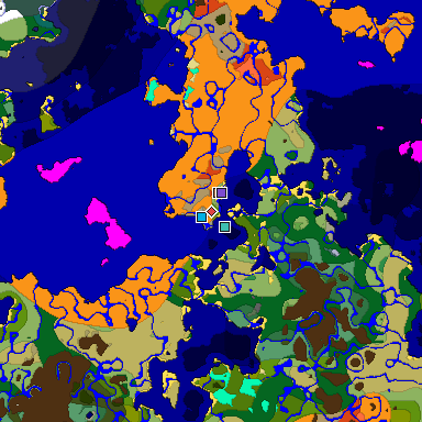 Predicted biome map of Java 1.18 seed -80911394497547702 around estimated spawn