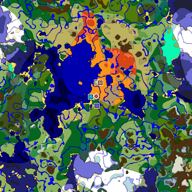 Predicted biome map of Java 1.18 seed 2335029214350018080 around estimated spawn