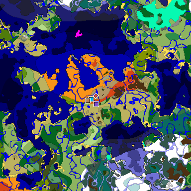 Predicted biome map of Java 1.18 seed 7444139624891669196 around estimated spawn
