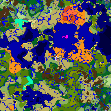 Predicted biome map of Java 1.18 seed 1154836158631453219 around estimated spawn