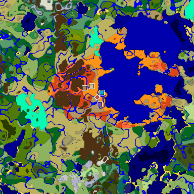 Predicted biome map of Java 1.18 seed 1893249183699104237 around estimated spawn