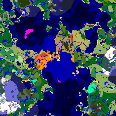 Predicted biome map of Java 1.18 seed 5421155275551205575 around estimated spawn