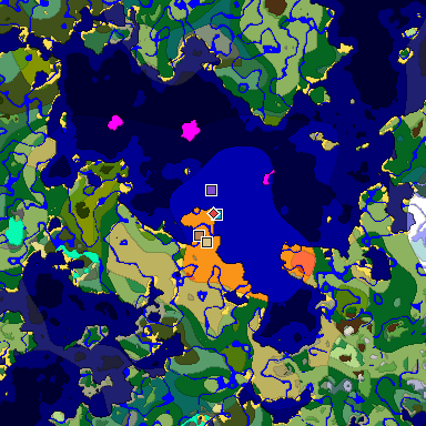Predicted biome map of Java 1.18 seed 2679876157083595711 around estimated spawn