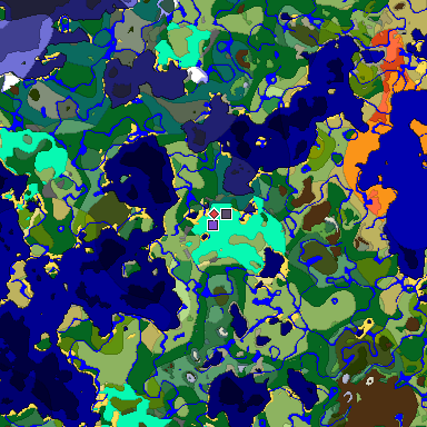 Predicted biome map of Java 1.18 seed -2237829377284795379 around estimated spawn