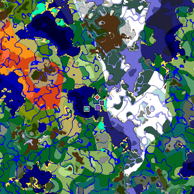 Predicted biome map of Java 1.18 seed -5635701710835717773 around estimated spawn