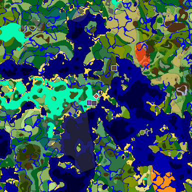 Predicted biome map of Java 1.18 seed -2456715578580933787 around estimated spawn