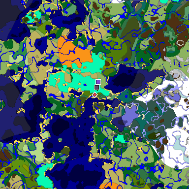 Predicted biome map of Java 1.18 seed 1208223751383860692 around estimated spawn
