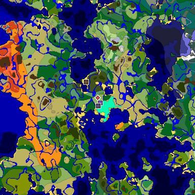 Predicted biome map of Java 1.18 seed 1497751728764436714 around estimated spawn
