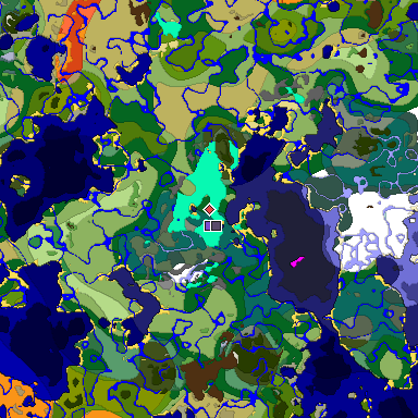 Predicted biome map of Java 1.18 seed 2085746593286950044 around estimated spawn