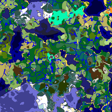 Predicted biome map of Java 1.18 seed -4963065054168501343 around estimated spawn