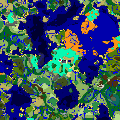 Predicted biome map of Java 1.18 seed 1908703241065976579 around estimated spawn