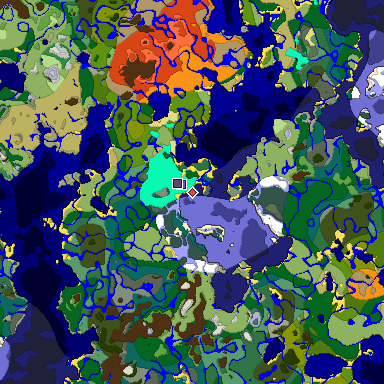 Predicted biome map of Java 1.18 seed -672024045966227107 around estimated spawn
