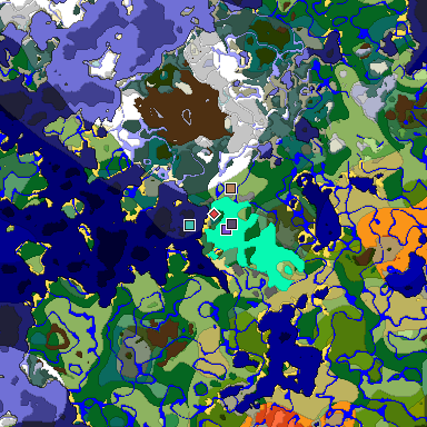 Predicted biome map of Java 1.18 seed 3379939258062894944 around estimated spawn