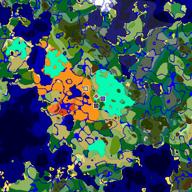 Predicted biome map of Java 1.18 seed 1310679360065474606 around estimated spawn