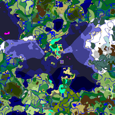 Predicted biome map of Java 1.18 seed -7360004260622189015 around estimated spawn
