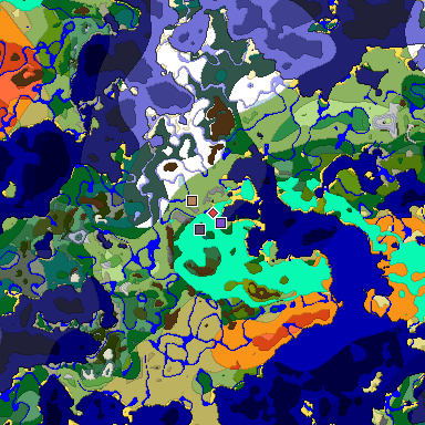 Predicted biome map of Java 1.18 seed -2286592816799824343 around estimated spawn