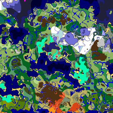 Predicted biome map of Java 1.18 seed 7395094819280658804 around estimated spawn