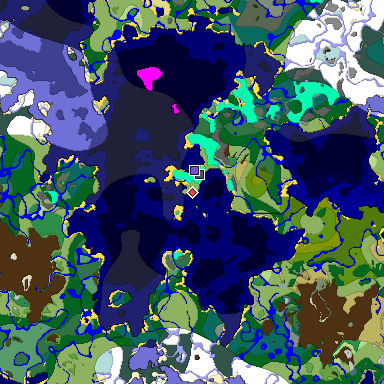 Predicted biome map of Java 1.18 seed -2204139881597312205 around estimated spawn