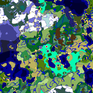 Predicted biome map of Java 1.18 seed -9020143048786824782 around estimated spawn