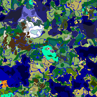 Predicted biome map of Java 1.18 seed 733102694827485559 around estimated spawn