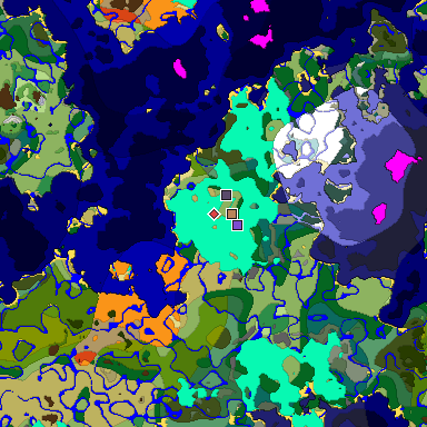 Predicted biome map of Java 1.18 seed -3852072518275712254 around estimated spawn