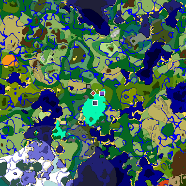 Predicted biome map of Java 1.18 seed -5683365063453950816 around estimated spawn