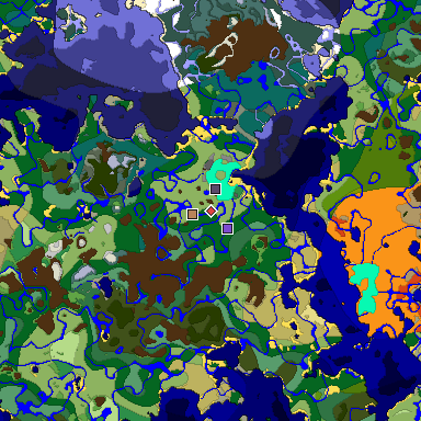 Predicted biome map of Java 1.18 seed 3837433327627986182 around estimated spawn