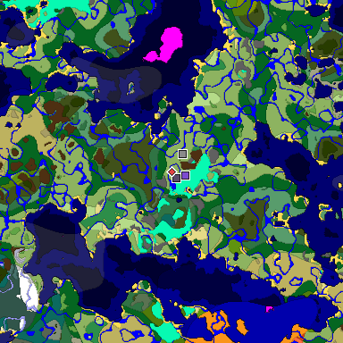 Predicted biome map of Java 1.18 seed 8033134285519934561 around estimated spawn