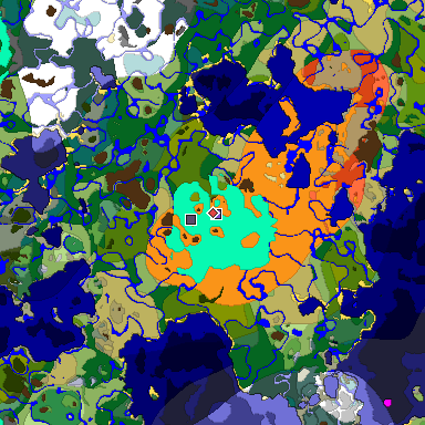 Predicted biome map of Java 1.18 seed -2213050149551313770 around estimated spawn