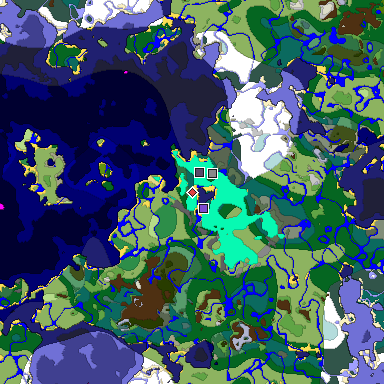 Predicted biome map of Java 1.18 seed 3482753724701806078 around estimated spawn