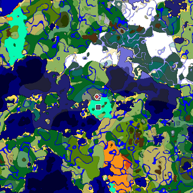 Predicted biome map of Java 1.18 seed -7909308393031115377 around estimated spawn