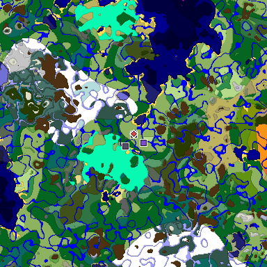 Predicted biome map of Java 1.18 seed -5840873558411451080 around estimated spawn