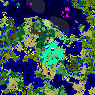 Predicted biome map of Java 1.18 seed 3305839140321401011 around estimated spawn