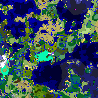 Predicted biome map of Java 1.18 seed 6171095286921687683 around estimated spawn