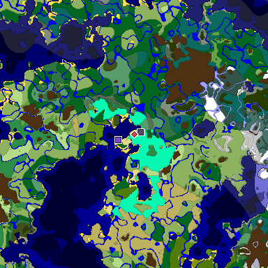 Predicted biome map of Java 1.18 seed 3026200942180130524 around estimated spawn