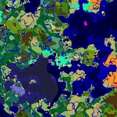 Predicted biome map of Java 1.18 seed -891859670265824333 around estimated spawn