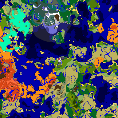 Predicted biome map of Java 1.18 seed -7328369234884990233 around estimated spawn
