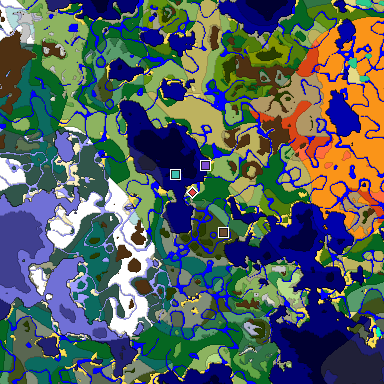 Predicted biome map of Java 1.19.2 seed -5073822320781352773 around estimated spawn