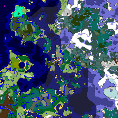 Predicted biome map of Java 1.19.2 seed 3645941728407180793 around estimated spawn