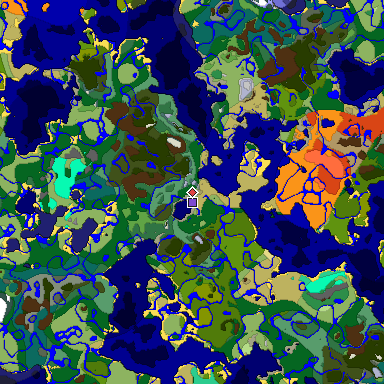 Predicted biome map of Java 1.19.2 seed -4875831024775465689 around estimated spawn