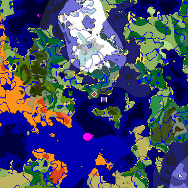Predicted biome map of Java 1.19.2 seed -5210944364417038039 around estimated spawn
