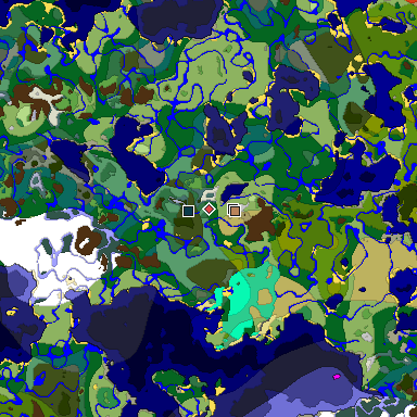 Predicted biome map of Java 1.19.2 seed 6320054261171436264 around estimated spawn