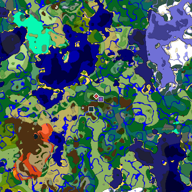 Predicted biome map of Java 1.19.2 seed 167390217575032216 around estimated spawn